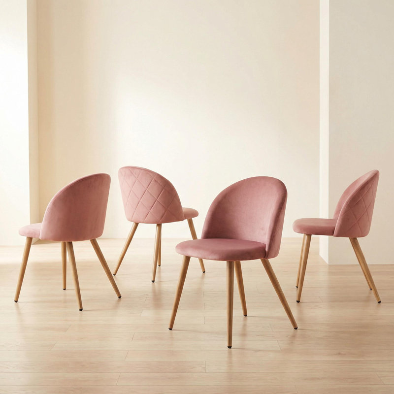 Ensemble de 4 chaises de salle à manger en velours, ensemble de chaises d'appoint de style scandinave pour le salon, les pieds en métal et les sièges souples, 4 pièces