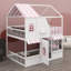 Lit superposé Kids Playhouse avec escalier de rangement intégré et tablettes ouvertes-129444762