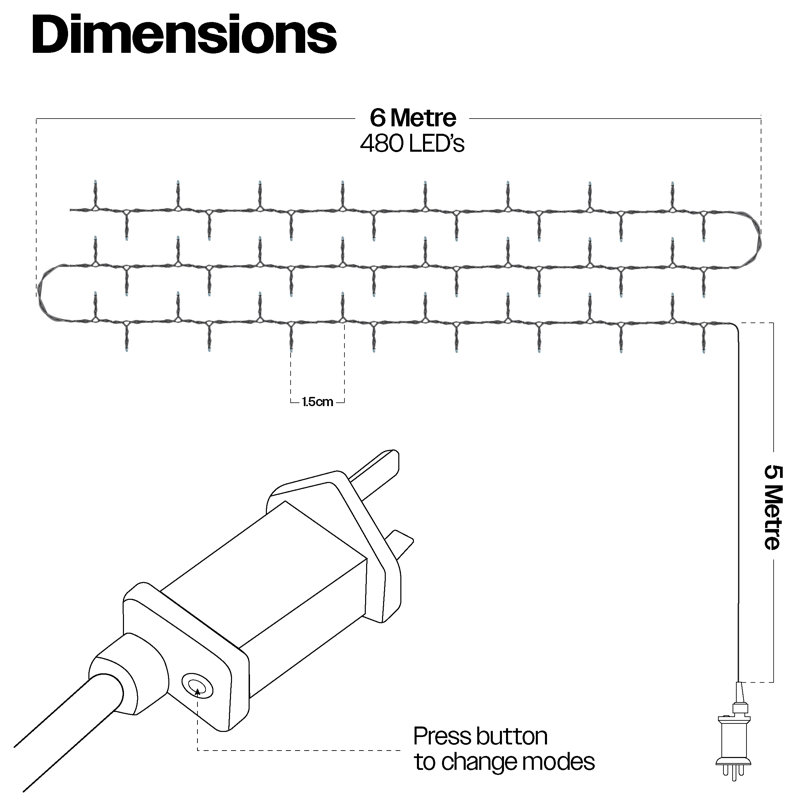 LED Indoor / Outdoor String Lights, 2cm H x 600cm W x 2cm D