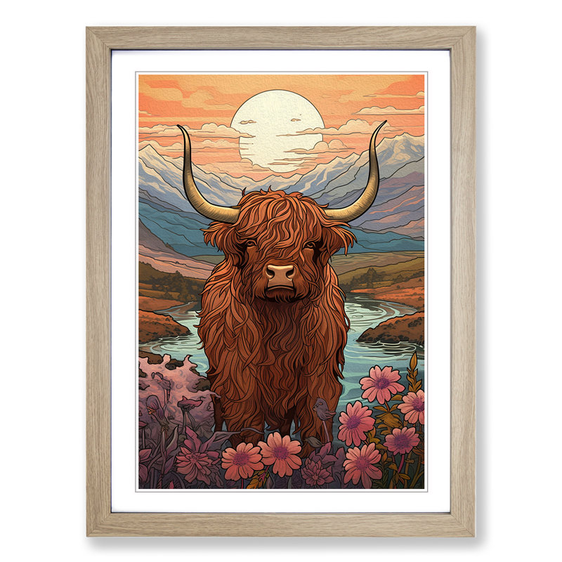 Highland Cow Nouveau - 32702 Piece Single Picture Frame Print on Wood, 34cm H x 25cm W x 2cm D