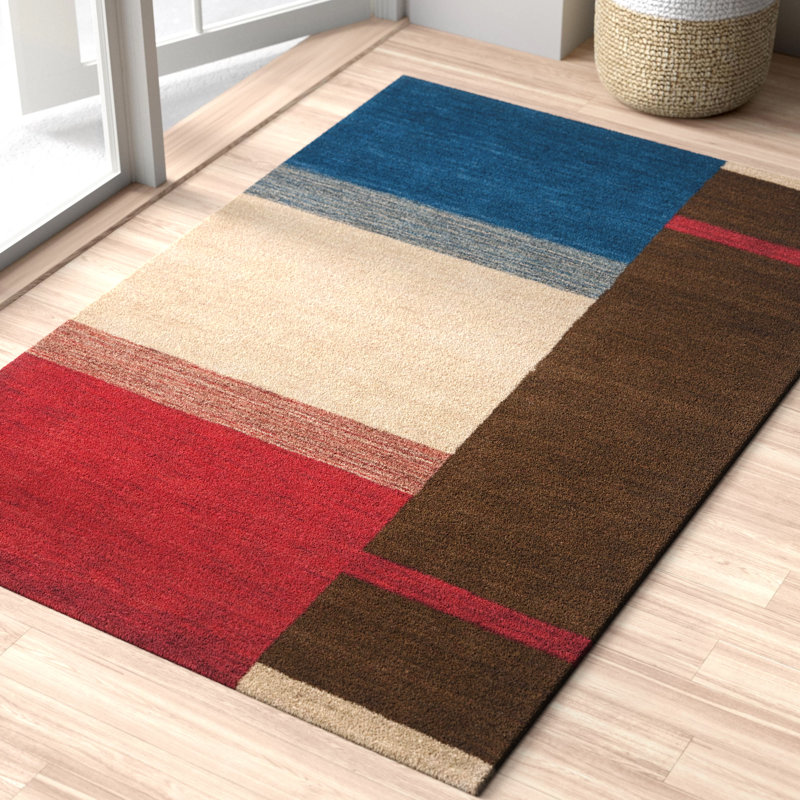 Tapis brun / rouge / bleu en laine tissé à la main Coraima, Rectangle de 5 pi x 8 pi