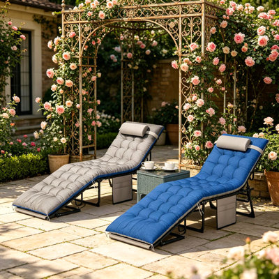 Ensemble de 2 chaises longues réglables pliantes, parfaites pour bronzer et se détendre avec un filet respirant et un coussin amovible