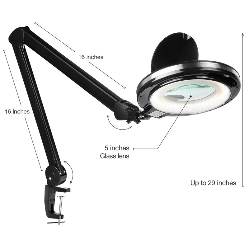 Lightview Pro 33 in. Adjustable Swing Arm Integrated 2.25X Magnifying Dimmable LED Desk Clamp Lamp, Black