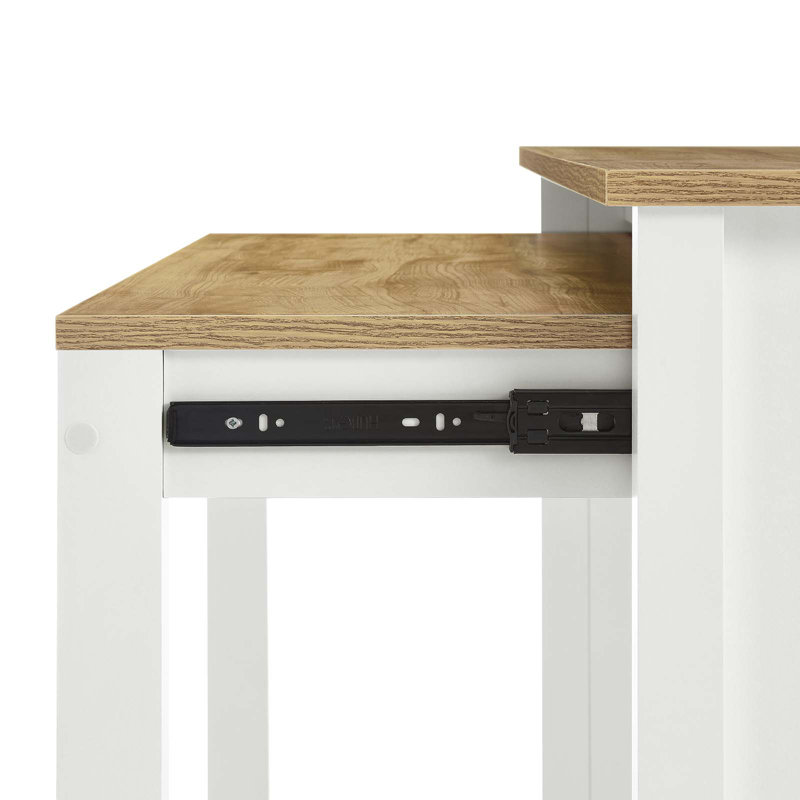 White and Natural Wood Grain Kitchen Island with Storage