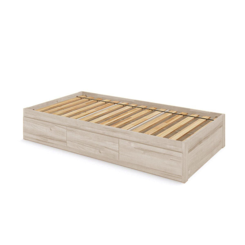 Captains Bed - Twin Size - Single Layer with 3 Drawers -  Eco-Friendly Solid Beech Wood, Beige