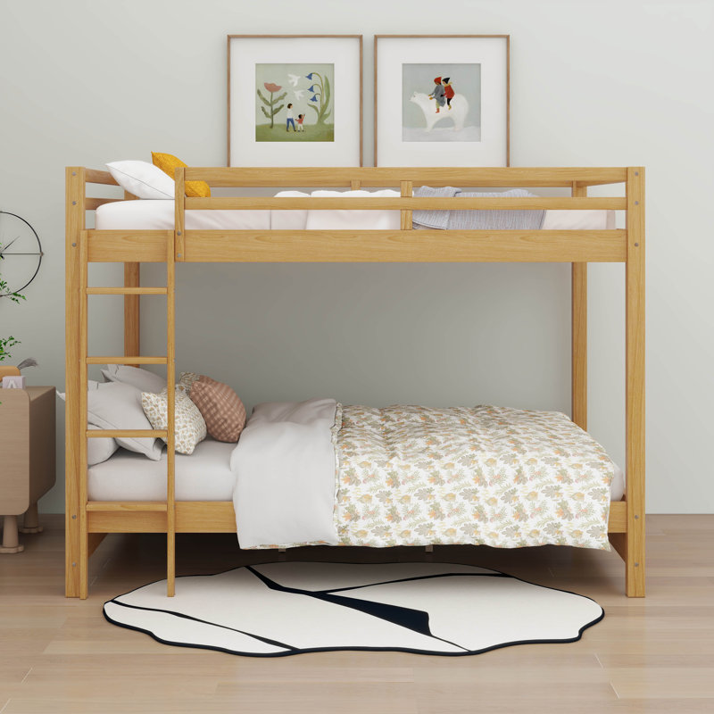 Wood Queen Size Bunk Bed With Ladder, Wood