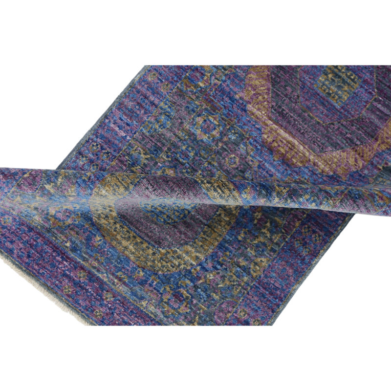 Tapis gris et mauve noué à la main de haute qualité
