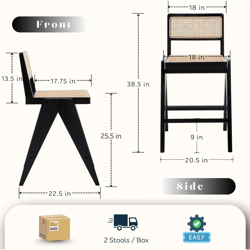 Ensemble de 2 tabourets de bar à hauteur de comptoir en h 26 po pour îlot de cuisine, Siège brun / Cadre noir