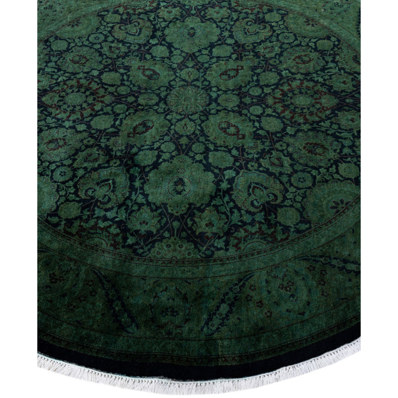 Tapis vert contemporain en laine noué à la main Coronel 6 pi 1 po x 6 pi 1 po