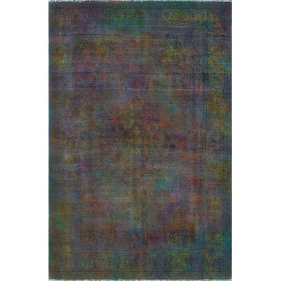 One-of-a-Kind 6'4" x 9'9" 1980s Rectangle Wool Area Rug in Blue and Green