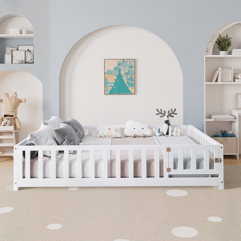 Lit plateforme double pleine grandeur avec clôture et porte, White