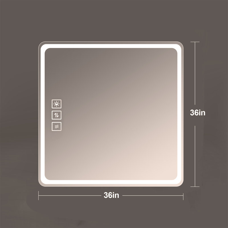 Miroir de salle de bain 36 po x 36 po à DEL avec miroirs de salle de bain avec lumières frontales anti-buée et sans miroir
