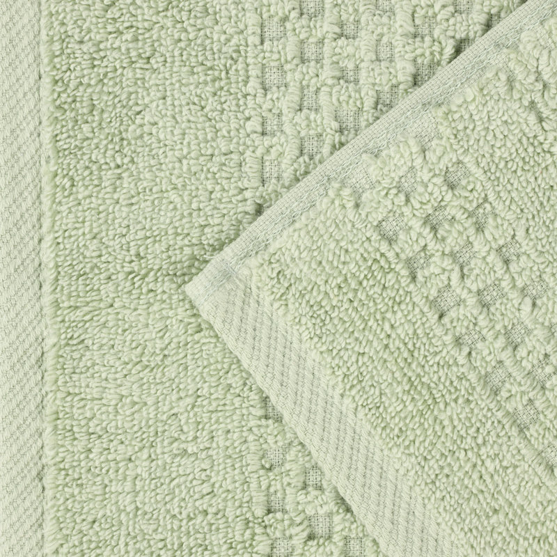 Playa Zero Twist Cotton Medium Weight Solid Waffle Textured Towel Set, 6 Piece Towel Set, Green