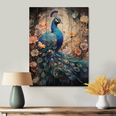 «Blue Coral Indian Art Dancing Peacock I» sur impression sur bois