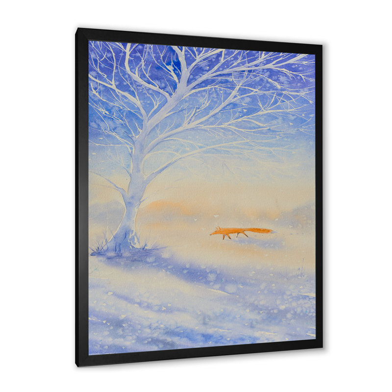 «Orange Fox in Winter Scene», reproduction d'art sur toile, Toile avec cadre photo noir, H 40 po x l 30 po x P 1,5 po