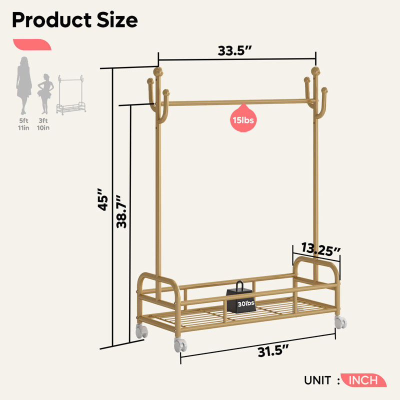 Nazreen 33.5'' Metal Rolling Clothes Rack