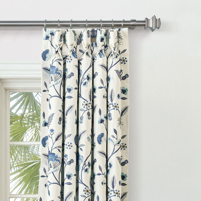 Promenade Embroidered Curtain Panel In Blue, Blue, 40" W x 120" L