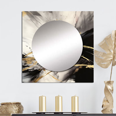 Or et gris fluides Fusion II - art abstrait carré de miroir mural de salon
