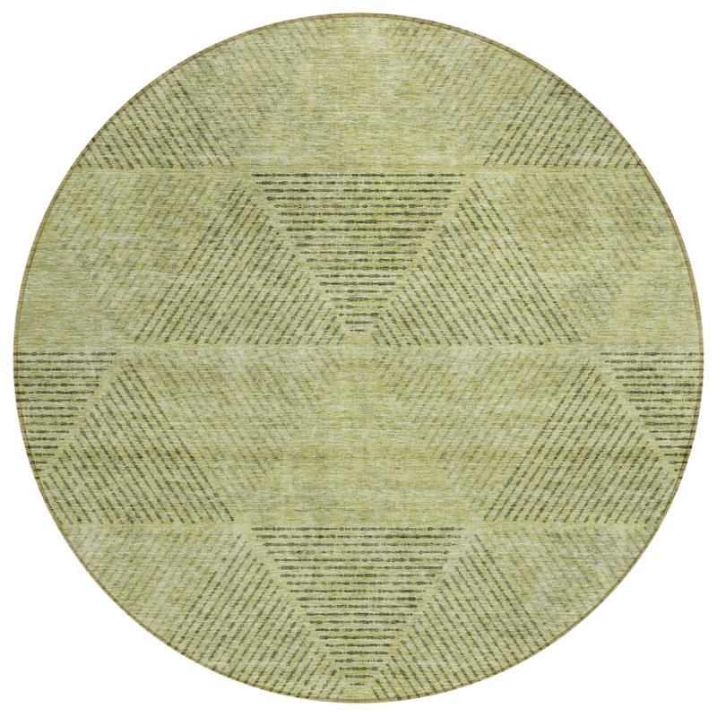 Tapis intérieur / extérieur rond géométrique lavable vert artichaut 8 pi HomeRoots