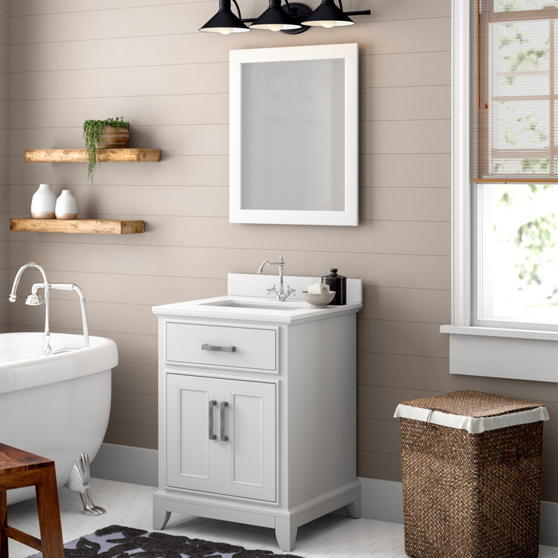 Ensemble de meuble-lavabo simple 24 "avec miroir, Blanc