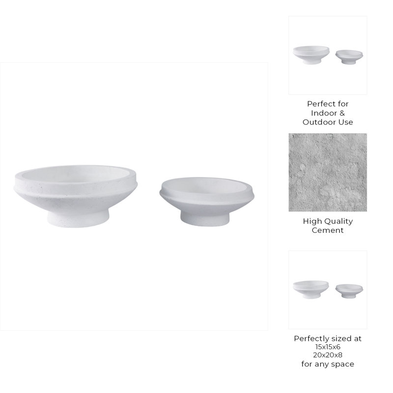 Fiberglass Resin Cement Pottery Planters With Elevated Bowl Design And Durable Composite Construction For Modern Decorative Appeal, Versatile Sculptural Accent Pieces - Set Of 2