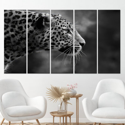 Élégante impression sur toile guépard noir et blanc pour décor moderne, toile tendue 5P