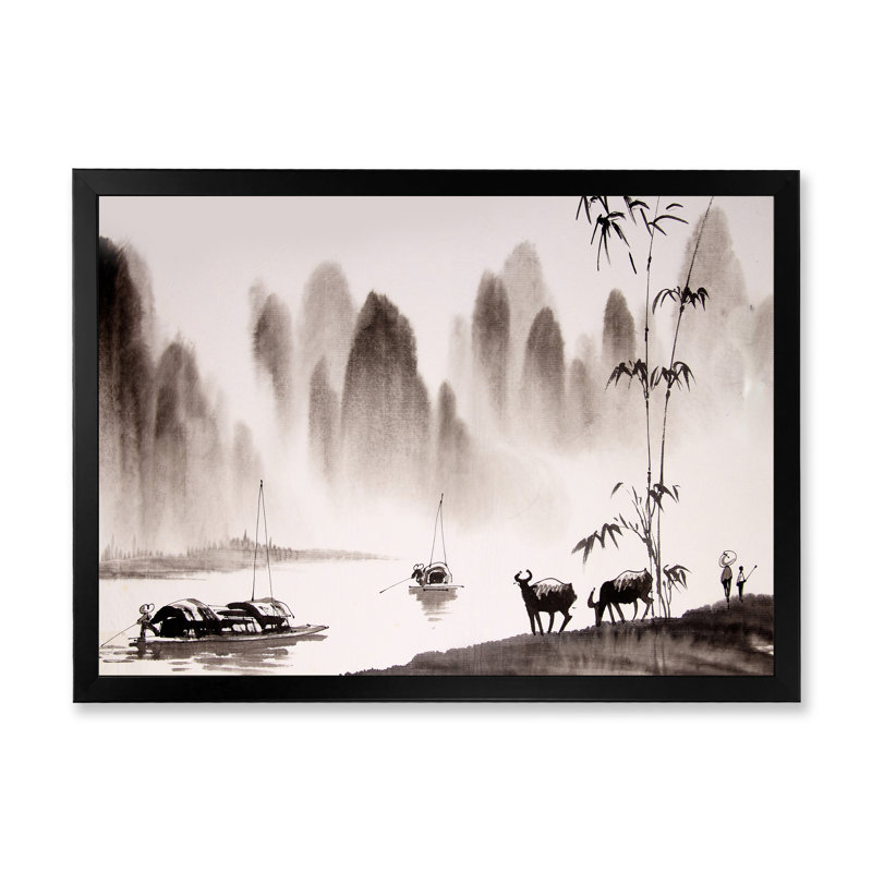 Peinture à l'encre de Chine, Cadre photo noir, H 8 po x l 12 po x P 1,5 po
