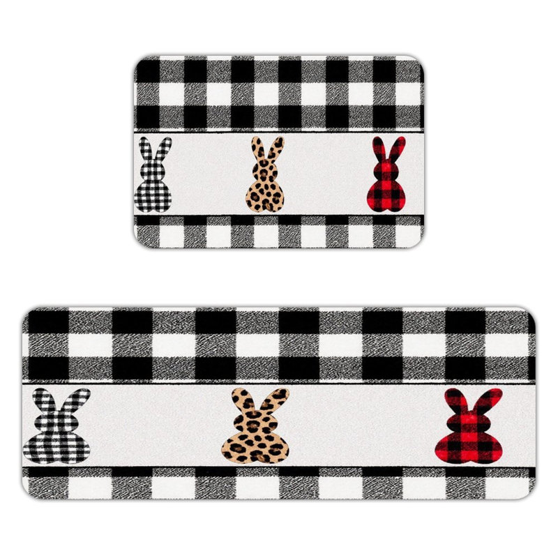 Ensemble de 2 tapis de cuisine à motif écossais et lapins léopard