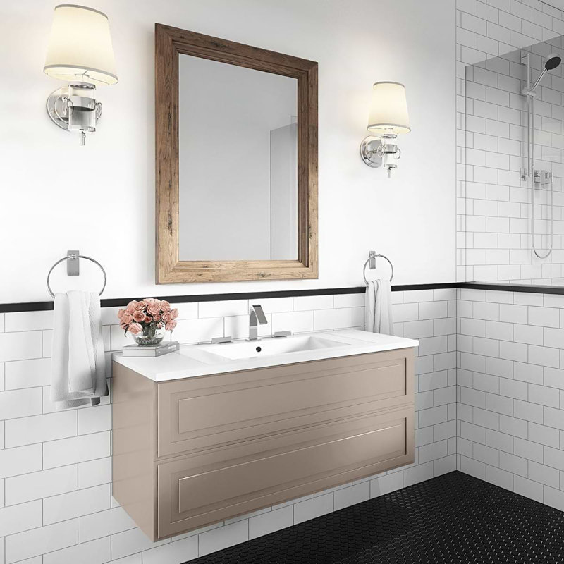 Alma 42.25" Wall Mounted Single Bathroom Vanity with Top, Crema Beige