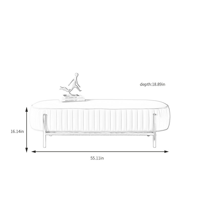 Banc rembourré en cuir Jacara, H 16,14 po x l 55,11 po x P 18,89 po