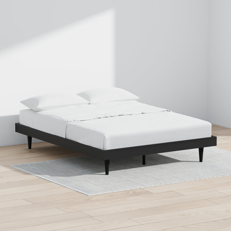 Wojcik Modern Wooden Bed Frame, Black, Queen