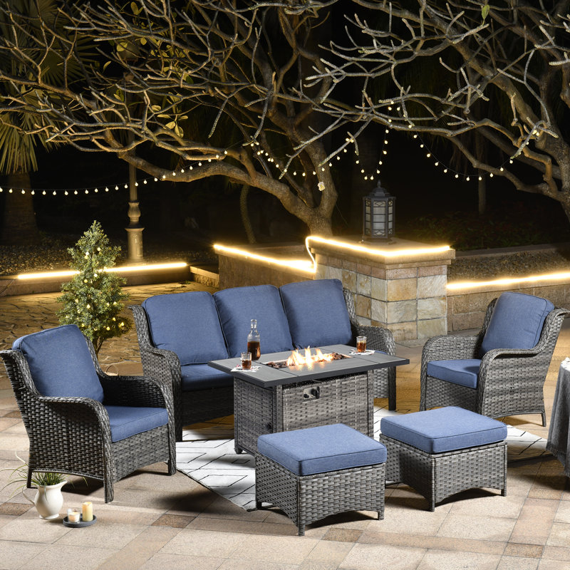 NTC 7 - Person Patio Conversation Set with Cushions, Denim Blue