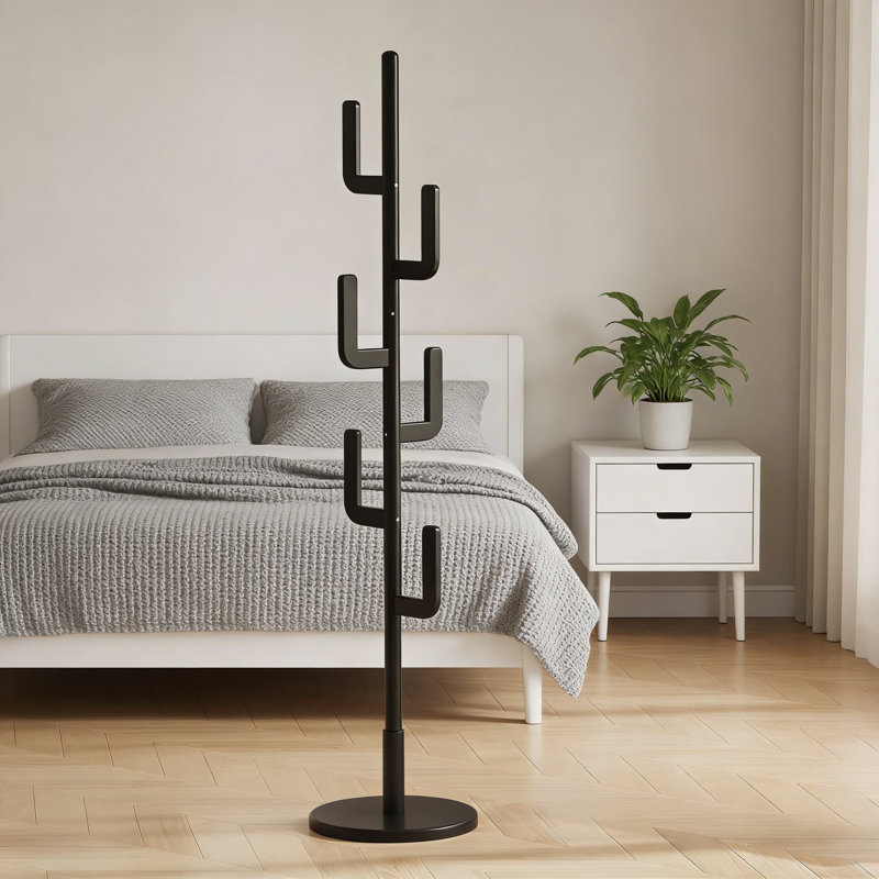Portemanteau autoportant en bois massif avec 6 crochets, portemanteau réglable en hauteur pour le vestibule, la chambre à coucher, le salon et un porte-manteau robuste pour vestes et sacs
