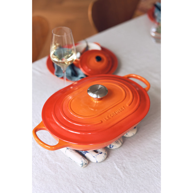 Le Creuset Enameled Cast Iron Signature Oblong Dutch Oven With Lid, 3.75 Qt. - Sea Salt, Matte Black