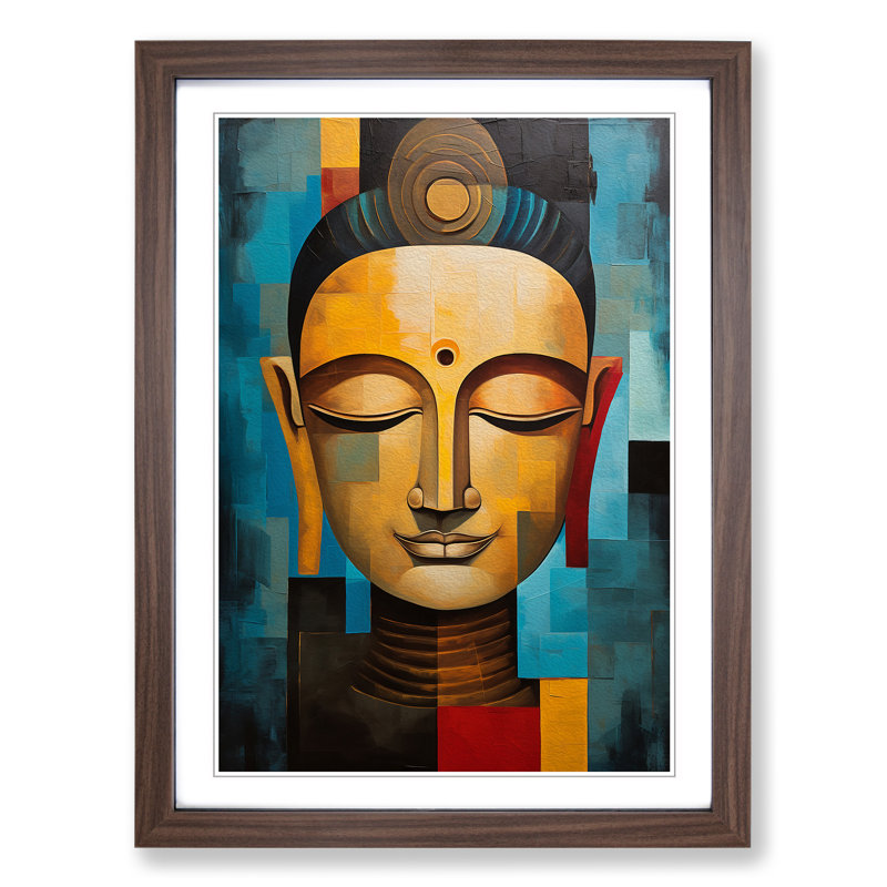 Buddha Cubism No.2 - Framed Print, 46cm H x 34cm W x 2cm D, Walnut Framed