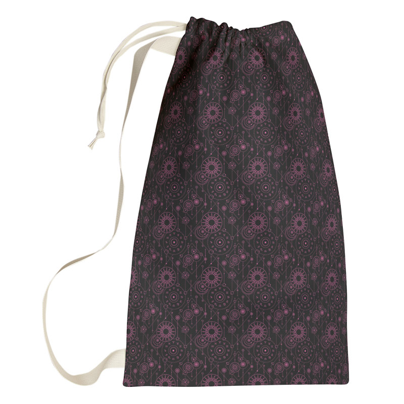 Sac à linge astrologie, Grand (H 76,5 po x l 29,5 po x P 1,5 po), Noir / Rose
