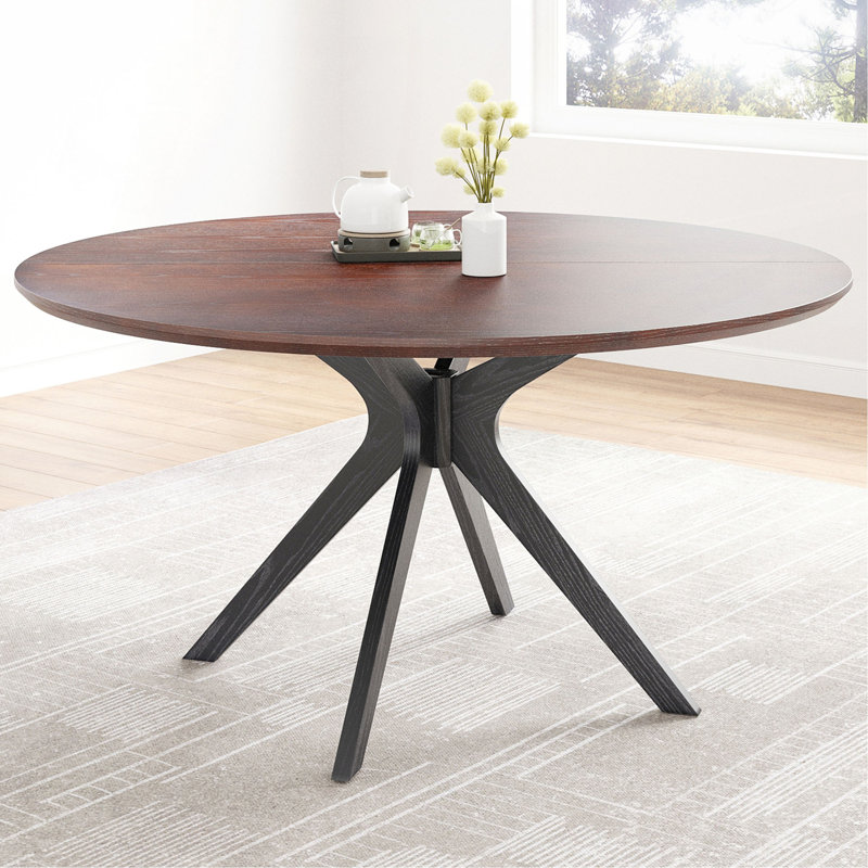 Table de salle à manger 47,2 "en bois massif pour 4 à 6 personnes avec base piédestal entrecroisée, Noyer foncé, Noir