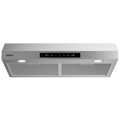 Hotte sous l'armoire intelligente de 30 po CIARRA, 400 pi³ / min, contrôle des mouvements et du toucher, convertible à conduit / sans conduit, acier inoxydable, lumières DEL