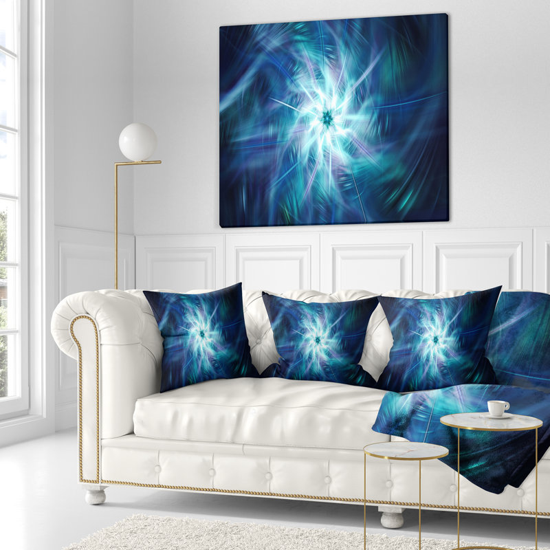 Feux d'artifice rotatifs et lumineux - coussin à imprimé floral, 18 po x 18 po, Coussin décoratif, Bleu