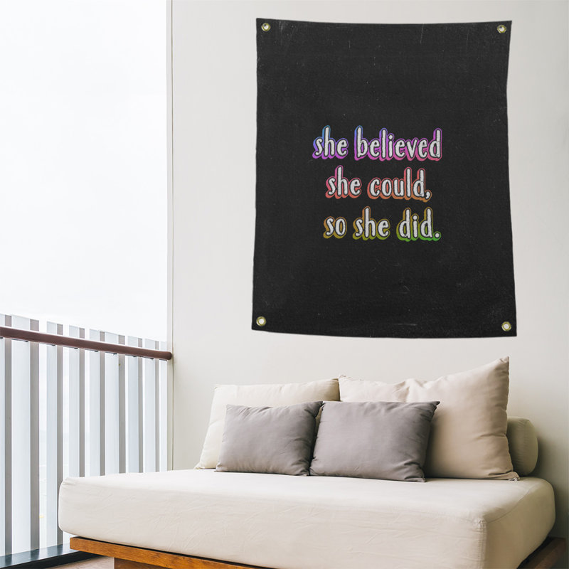 Tapisserie de tableau noir citation pour femmes en polyester, H 59 pi x l 50 po, Arc-en-ciel