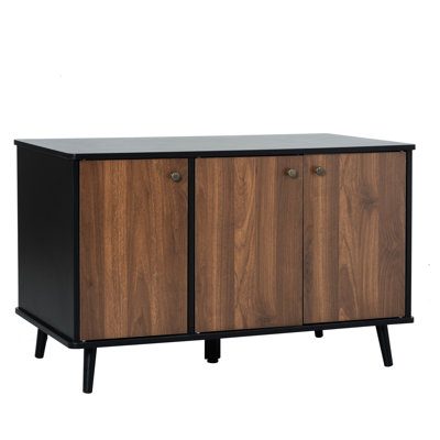 Large Cat Litter Box Enclosure With 3 Doors, Hidden Plug, Rounded Tabletop, Can Be Used As Side Table, Black And Walnut