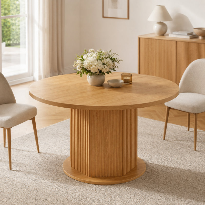 Table de salle à manger ronde extensible avec piédestal cannelé