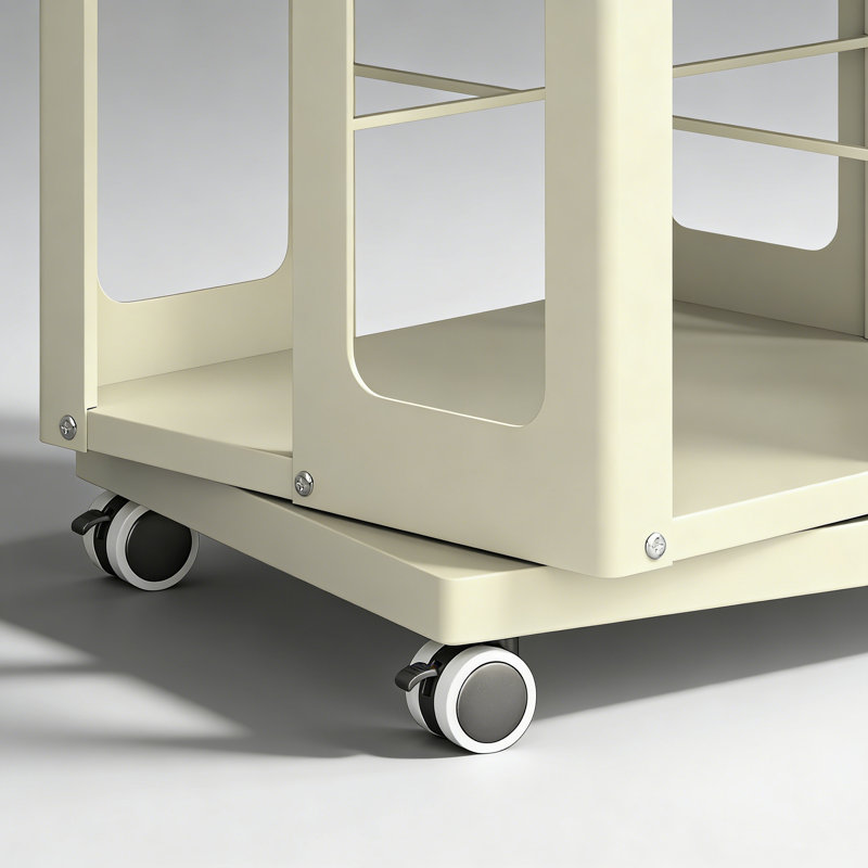 4-Tier Steel Rotating Bookshelf with 360° Wheels, Large Size Book Rack, Yellow
