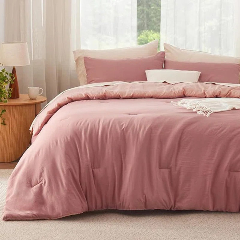 Bedsure Reversible Prewashed Comforter Set, Twin Comforter + 1 Standard Pillowcase, Pink Clay/Pink