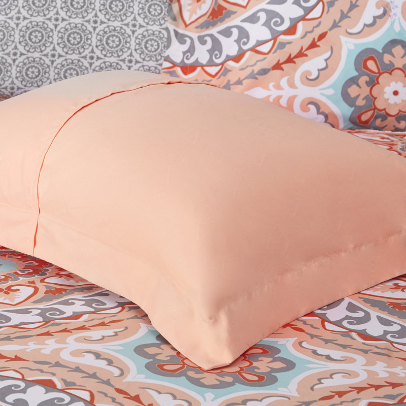 Coral and Gray Bohemian Queen Microfiber Comforter Set