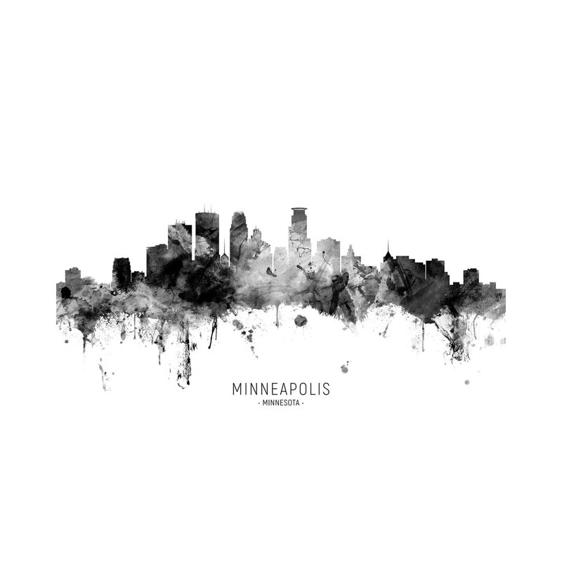 Minneapolis Minnesota Skyline Name Bw by Michael Tompsett - 1 Piece Wrapped Canvas Wall Art, 45.72cm H x 66.04cm W
