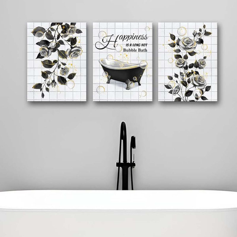 3 Piece Wrapped Canvas Print, Black