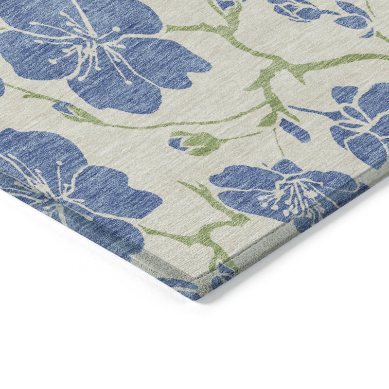Linen Floral Machine Washable Rectangular Rug 1'8" x 2'6"