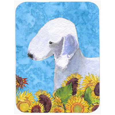 Planche à découper en verre east urban home bedlington terrier et tournesol