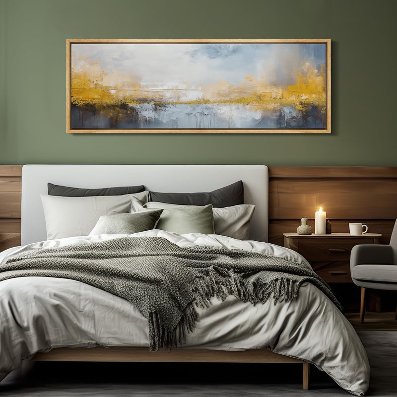 «Minimal Landscape Abstract Texture Effect Gold and Blue Horizon Landscape», reproduction d'art sur toile, H 20 po x l 60 po